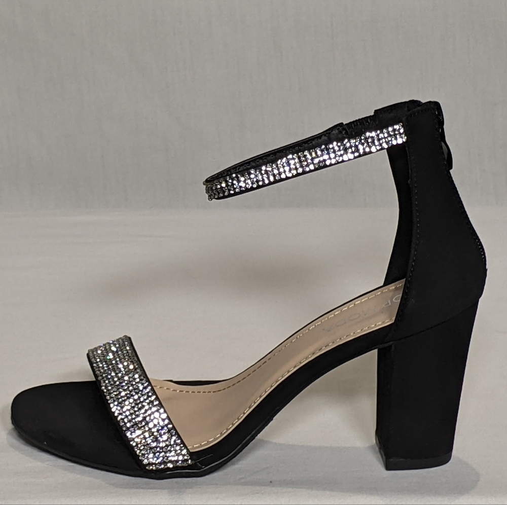 NEW Top Moda Womens Hannah-1 Platform Chunky Heel Metallic Glitter Sz 6.5 black